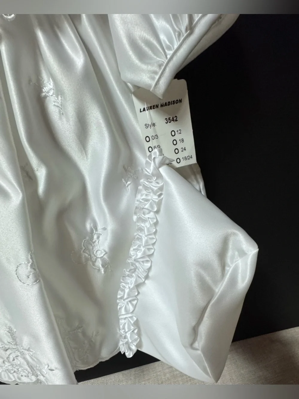 Vintage White satin baby christening gown and bonnet set